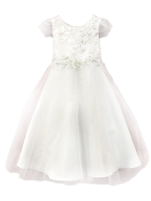 Petite Adele Little Girls White Illusion Applique Tulle Flower Girl Dress 2-6 - SophiasStyle.com